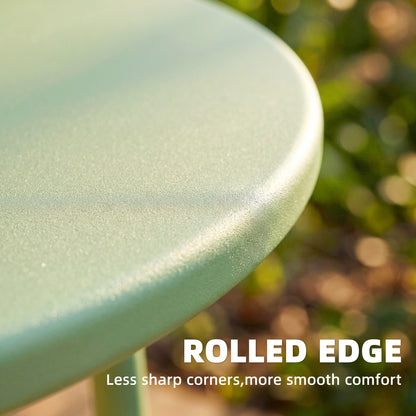 48 cm Round Garden Side Table, Small Metal Outdoor Garden Table with Rolled Edge, Green