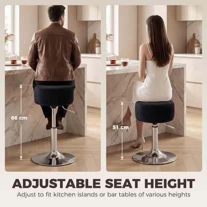 Bar Stool Adjustable Swivel Chair Velvet-Feel Seat 1 Piece, Black