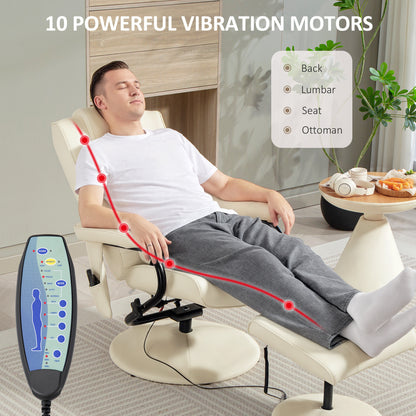 Swivel Recliner Chair and Footstool, Faux Leather Massage Recliner Armchair with Remote Control and Round Wrapped Base