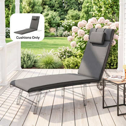 Garden Sun Lounger Cushion Replacement Soft Sunbed Reclining Chair Relaxer Pad with Pillow, Cushion ONLY - Grey