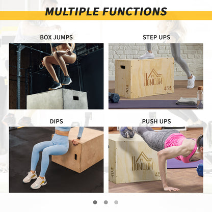 3-in-1 Wooden Plyo Box, Plyometric Jump Box with Handle Openings for Home Gym, Workout Training, 16" x 20" x 24", Natural