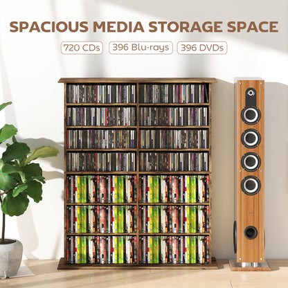 16-Compartment Media Shelf - Rustic Brown