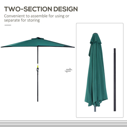 2.7m Garden Half Parasol, Outdoor Balcony Umbrella with 5 Steel Ribs, Patio Sun Shade, Green