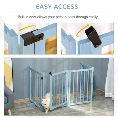 Pet Gate Wooden Foldable Dog Safety Barrier w/ 4 Panels for Small and Medium Dogs Blue