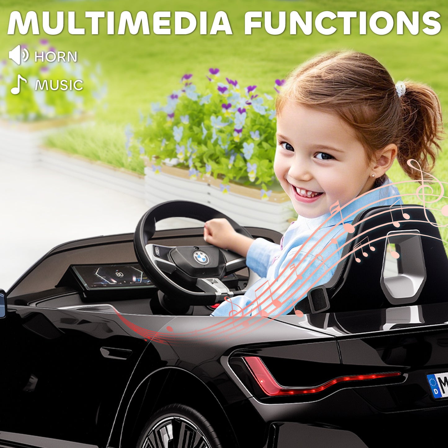 BMW i4 Licensed 12V Kids Electric Ride-On Car, with Remote Control, Portable Battery, Music, Horn, Headlights - Black