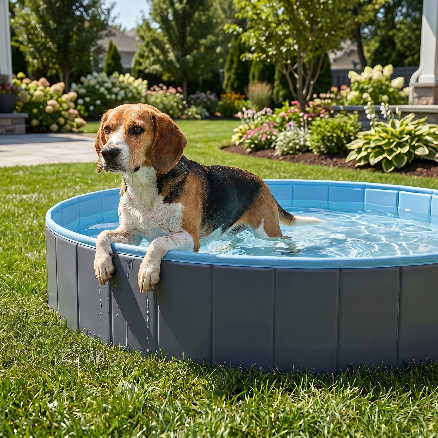 Foldable Dog Pool for Puppies and Ducks Dog Paddling Pool Bath Tub, Dark Grey, 120 x 30cm
