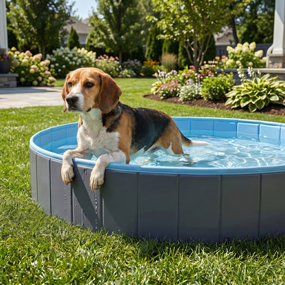 Foldable Dog Pool for Puppies and Ducks Dog Paddling Pool Bath Tub, Dark Grey, 120 x 30cm