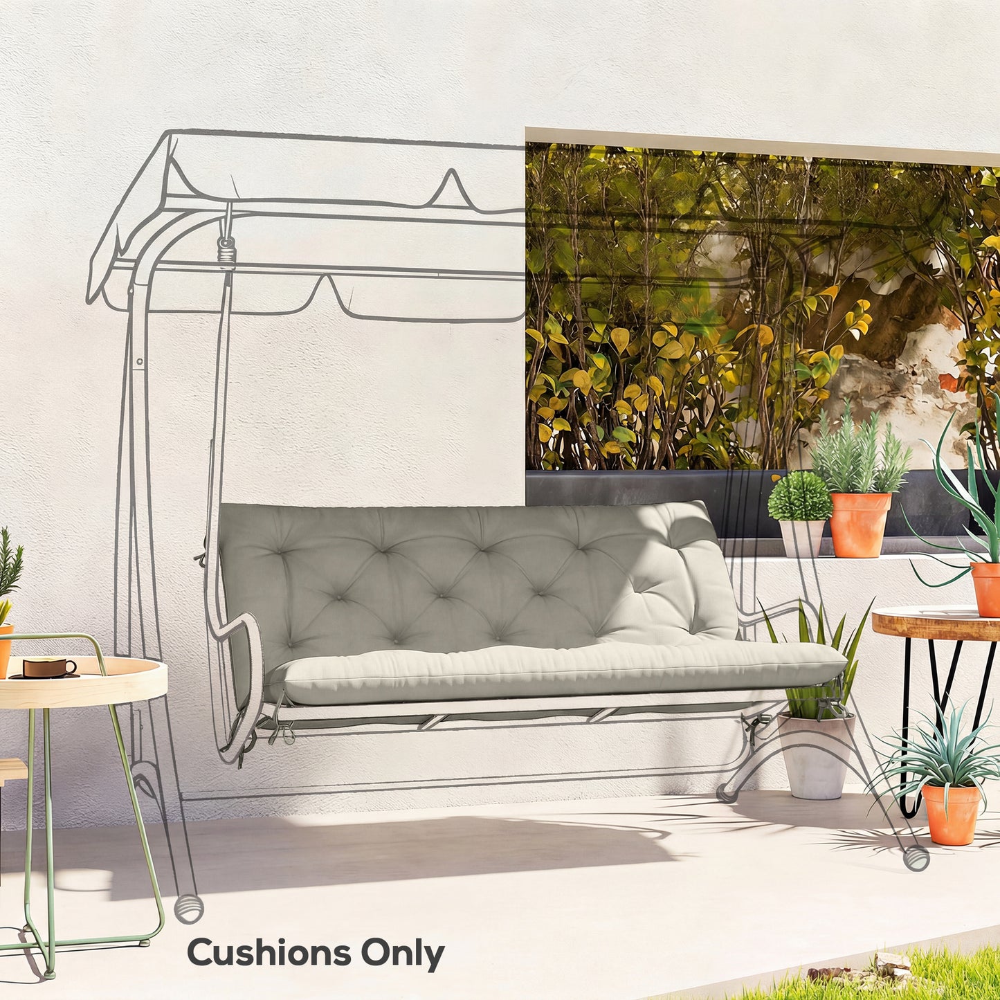 Garden Bench Cushion, 2 Seater Swing Chair Cushion, Seat Pad with Ties for Indoor and Outdoor Use, 110 x 120 cm