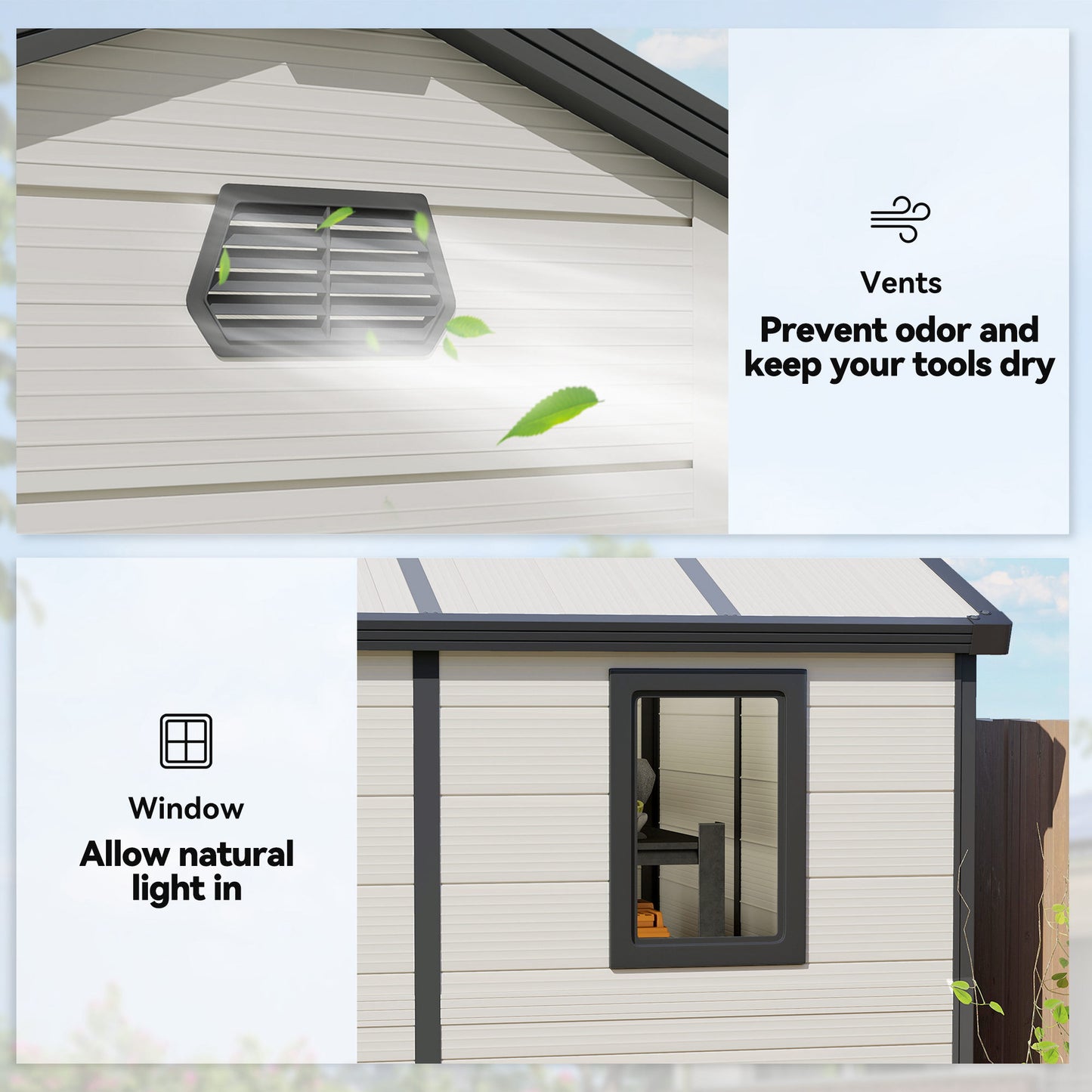 7.9ft x 6.2ft Recycled Garden Shed with Aluminium Frame and Plastic, Wall Shed with Foundation, Waterproof and Rustproof