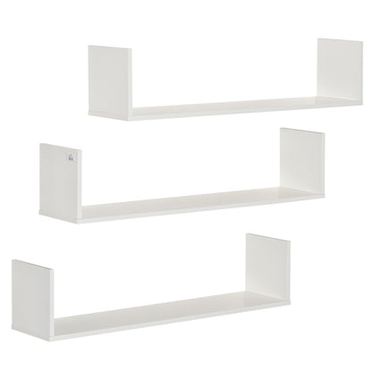 Set of 3 Wooden U-Shaped Floating Shelves Set, 80cm Wall Mounted Hanging Bookshelf