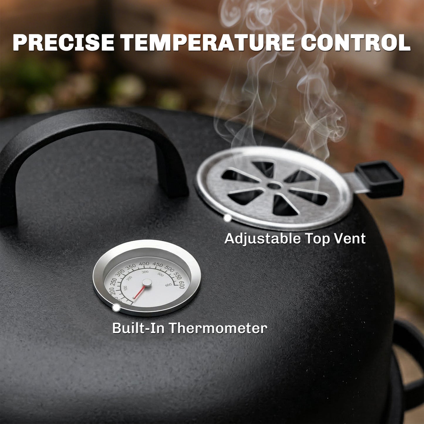 3-in-1 Vertical Charcoal Smoker with 2 Grill Grates, Built-in Thermometer, Adjustable Vent, 2 Doors