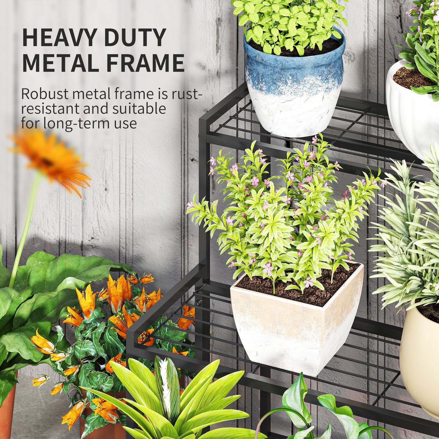 Three-Tier Metal Plant Shelf - Black