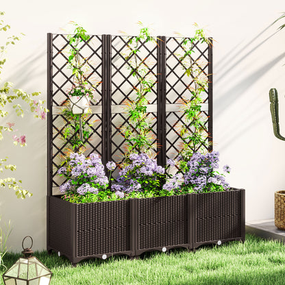 Raised Garden Bed with Trellis, Plastic Planter Box with Drainage Holes