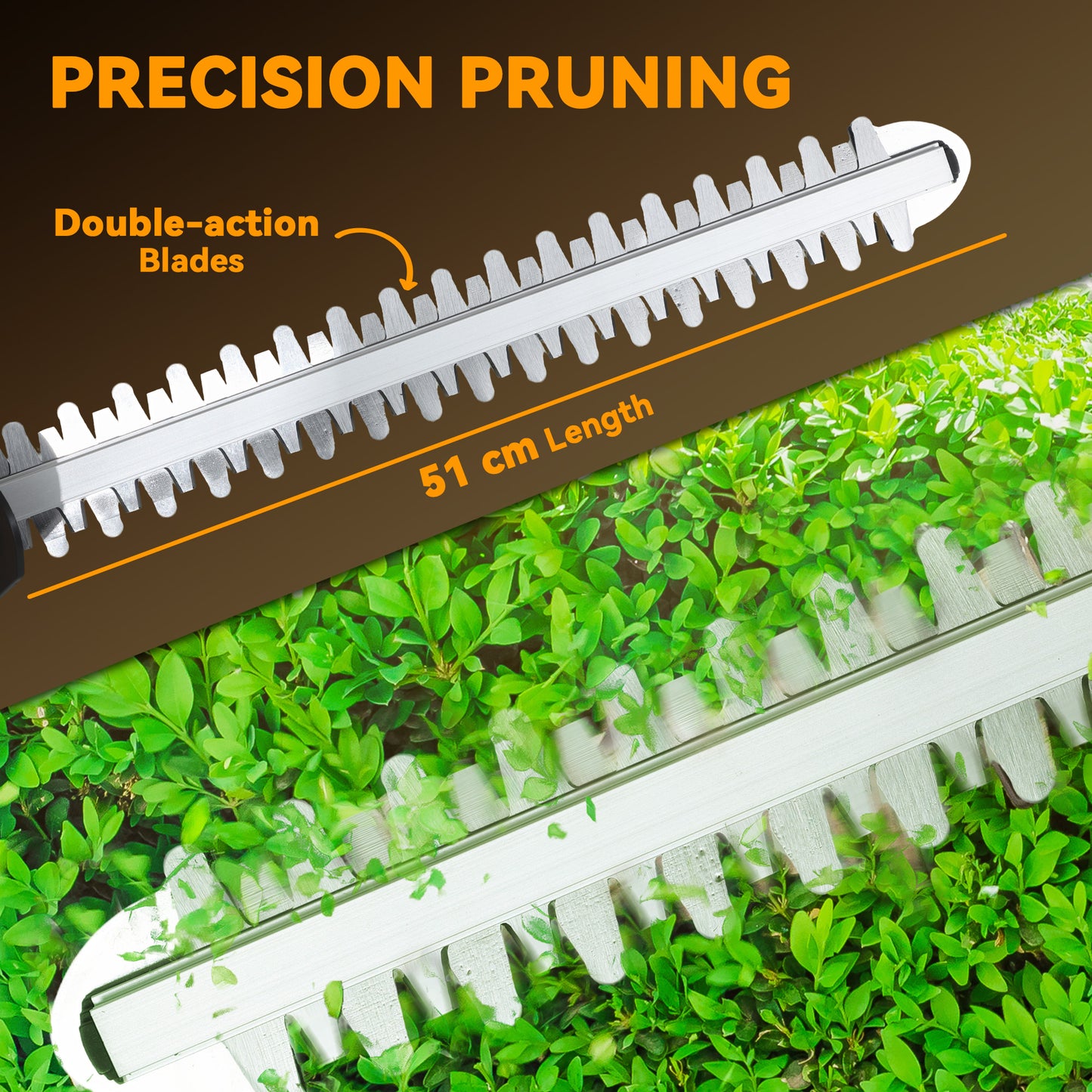 20" Cordless Hedge Trimmer, 18V Electric Hedge Cutter with 51cm Dual Action Blade