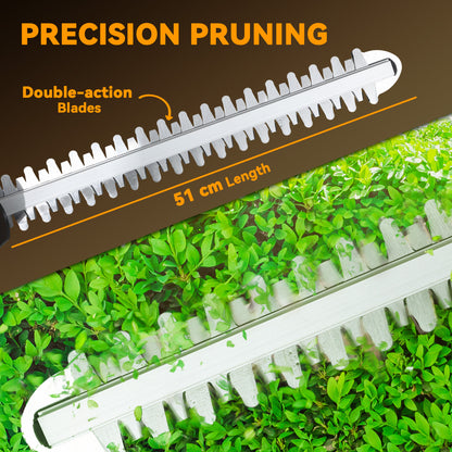 20" Cordless Hedge Trimmer, 18V Electric Hedge Cutter with 51cm Dual Action Blade