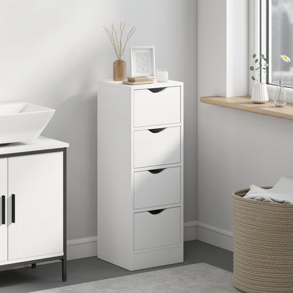 4-Drawer Bathroom Cabinet, Freestanding Narrow Storage Cabinet with Groove Handles for Small Spaces, White