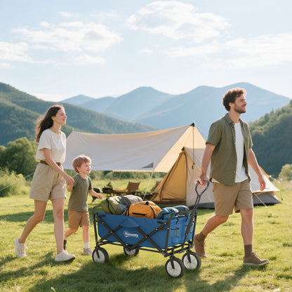 135L Festival Trolley on Wheels, Folding Wagon Camping Trolley Cart with Adjustable Handle, Dual Brakes