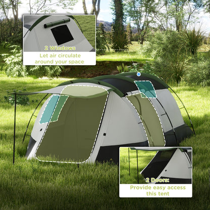 2 Man Camping Tent, with Two Rooms and Porch - Green