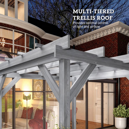 2 x 2m Wooden Pergola Kit, Decorative Garden Gazebo Shelter with Stable Structure for Climbing Vines, Flowers, Grey