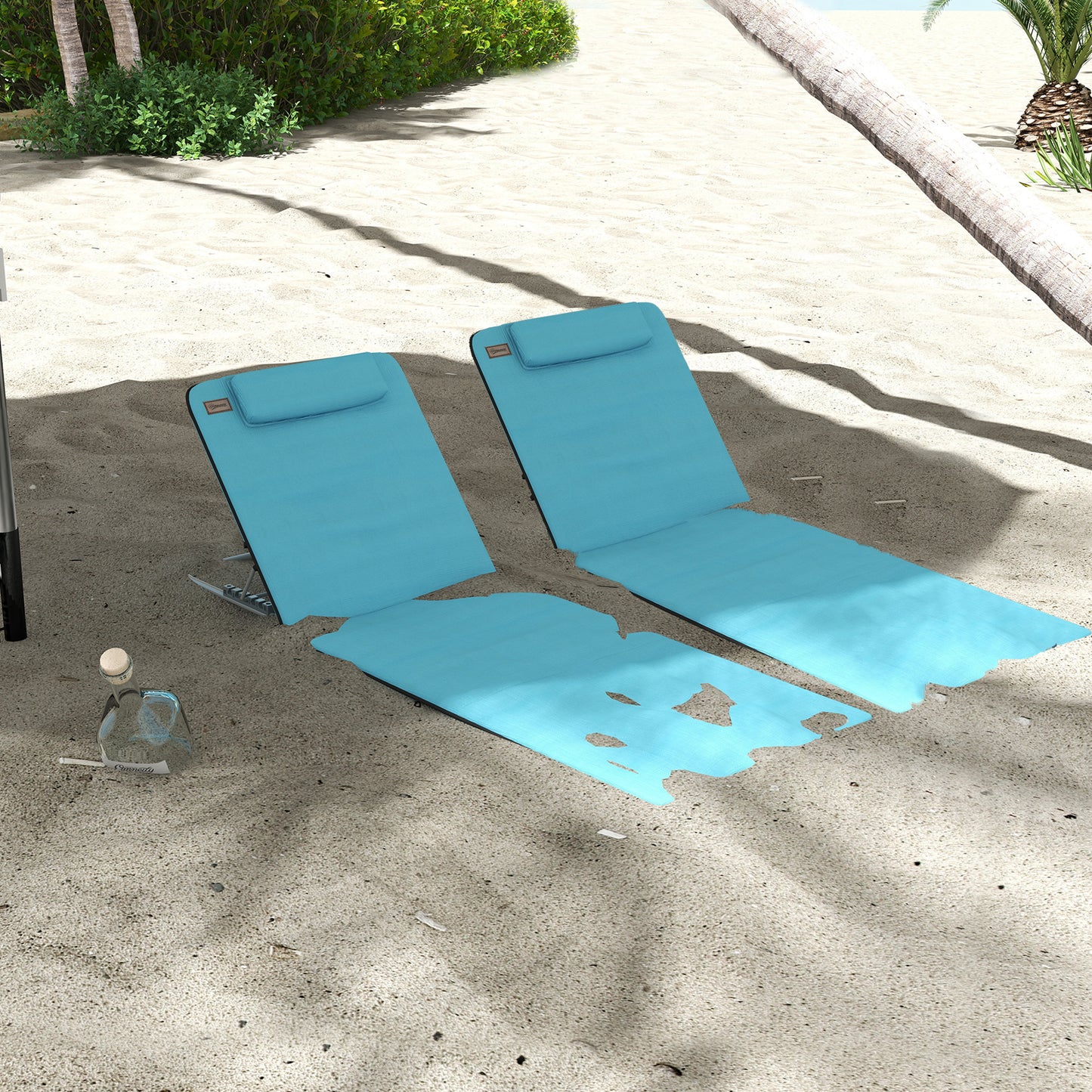 Set of Two Metal Frame Beach Chairs, with Reclining Backs - Blue