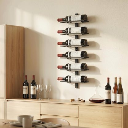 Wall Mounted Wine Rack, 6 Tier Metal Wine Display Rack, Storage Holder for Kitchen, Black