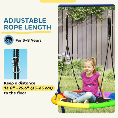 6 in 1 Metal Kids Swing Set with 3 Swings, Climbing Ladder & Net, Basketball Hoop, for Ages 3-8