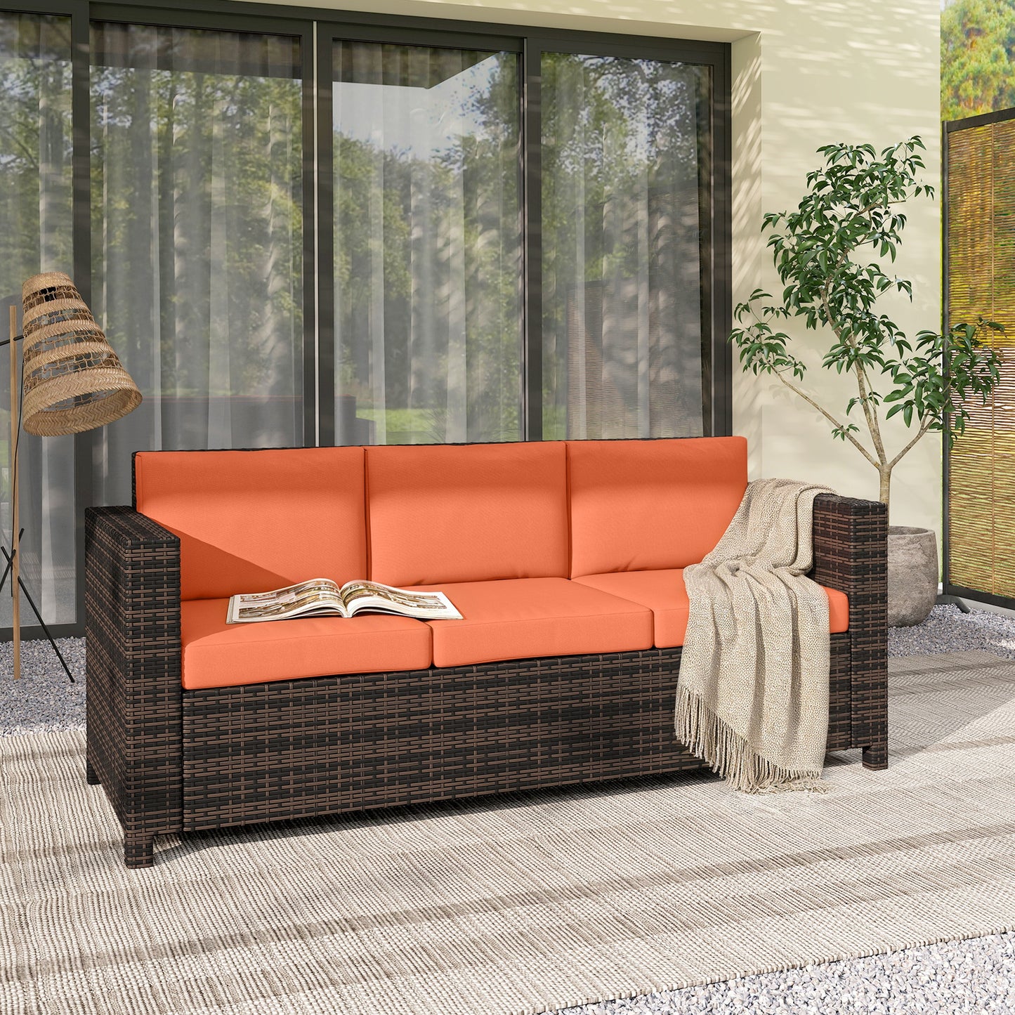 3-Seater Weather Resistant Outdoor Garden Rattan Sofa Orange