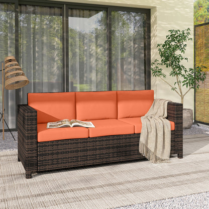 3-Seater Weather Resistant Outdoor Garden Rattan Sofa Orange