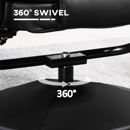 Swivel Recliner Chair with Footstool, PU Leather Recliner Armchair with Ottoman, Steel Base