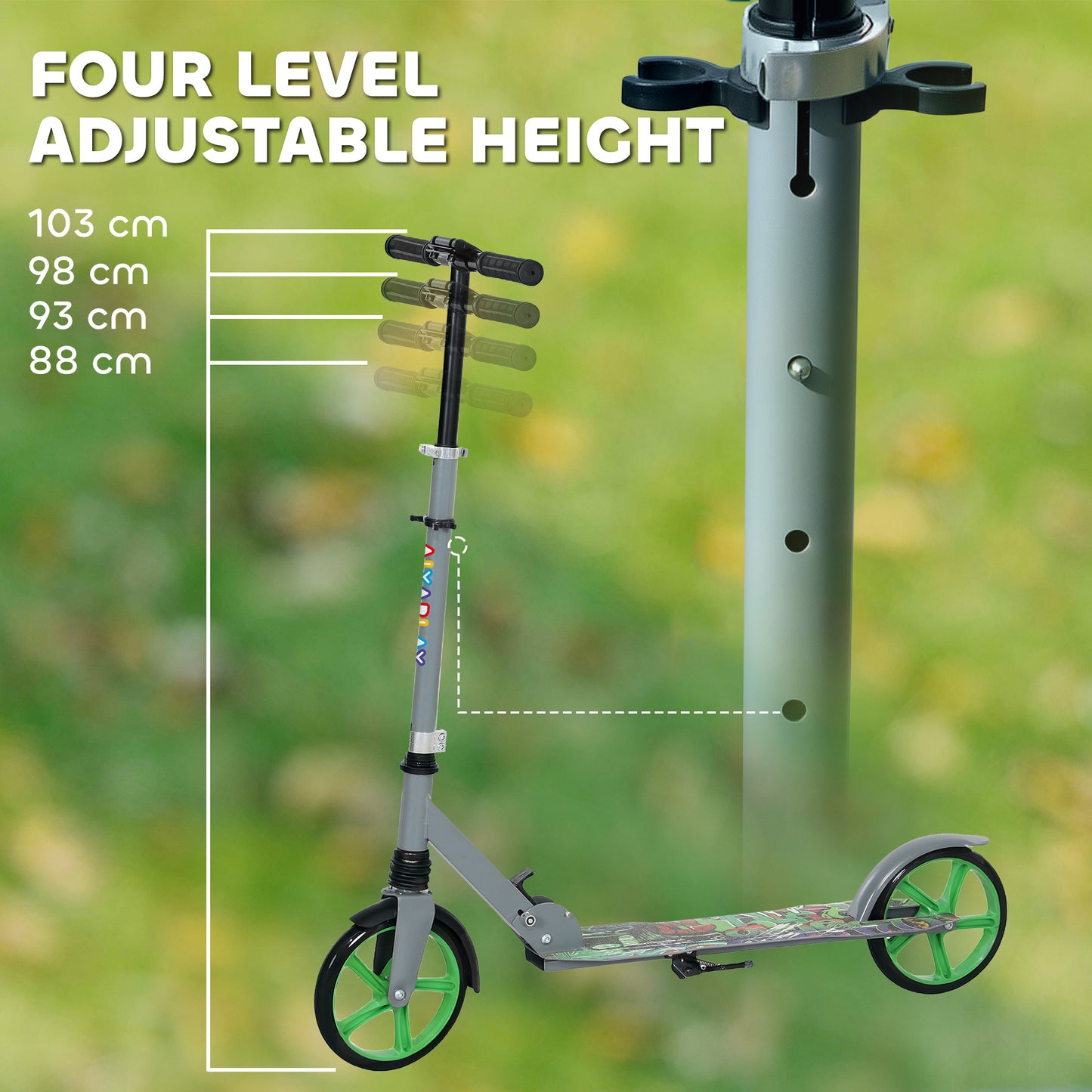 Foldable Kids Scooter with Adjustable Handlebar, 200mm Big Wheel, Rear Fender Brake, for Ages 6-12 Years, Green