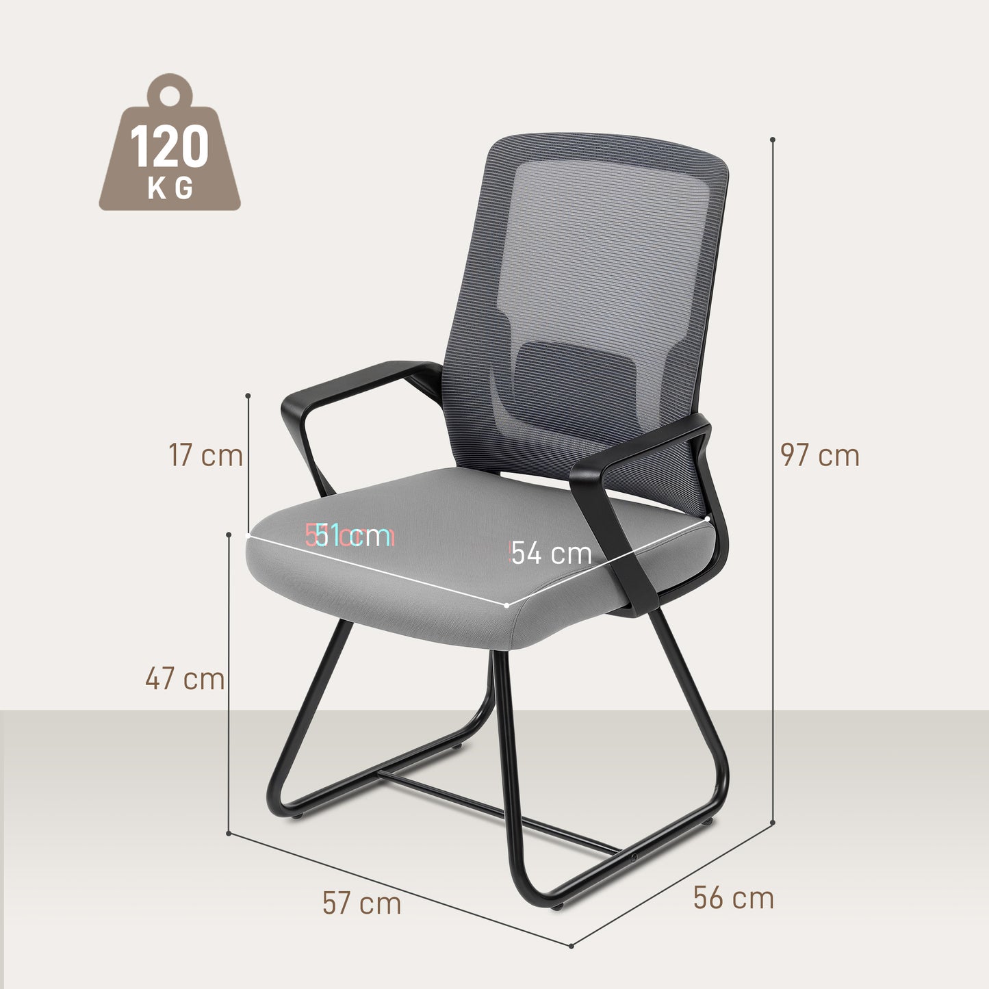 Desk Chair No Wheels, Office Chair with Mesh Back, Lumbar Support, Metal Base for Waiting Room, Conference Room, Dark Grey