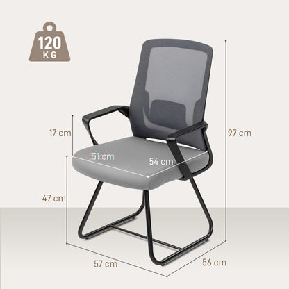 Desk Chair No Wheels, Office Chair with Mesh Back, Lumbar Support, Metal Base for Waiting Room, Conference Room, Dark Grey