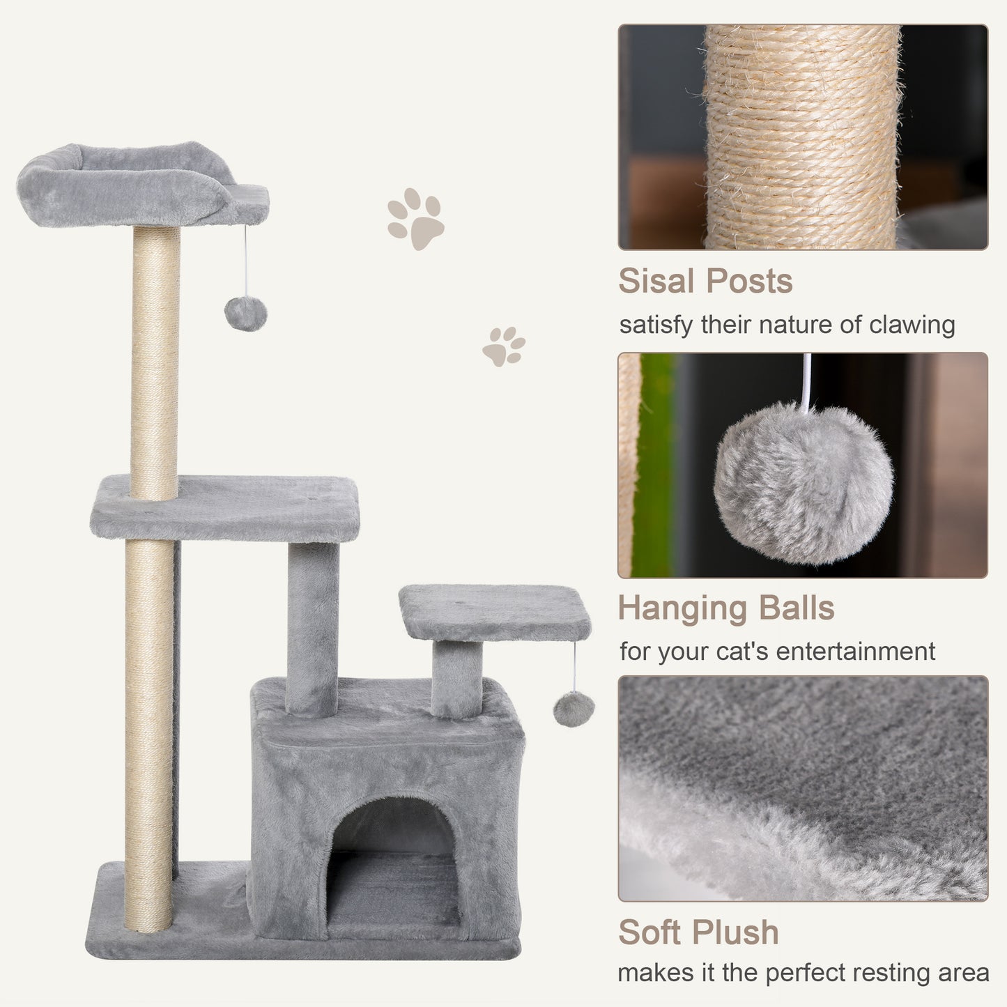 Cat Tree Tower for Indoor Cats 114cm Climbing Activity Centre Kitten with Sisal Scratching Post Perch Hanging Ball Condo Toy