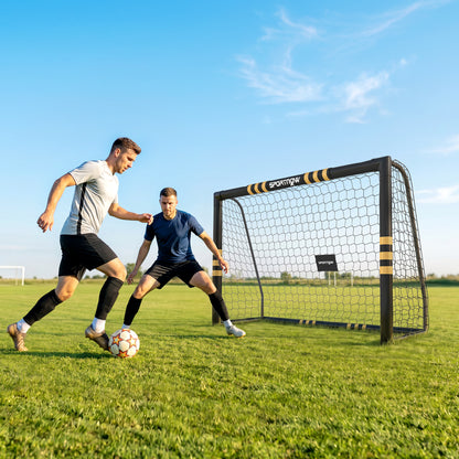Football Goal, 8 x 5ft Portable Football Net with EPE Foam Padding, PVC Tube Covers Ground Stakes and Metal Frame