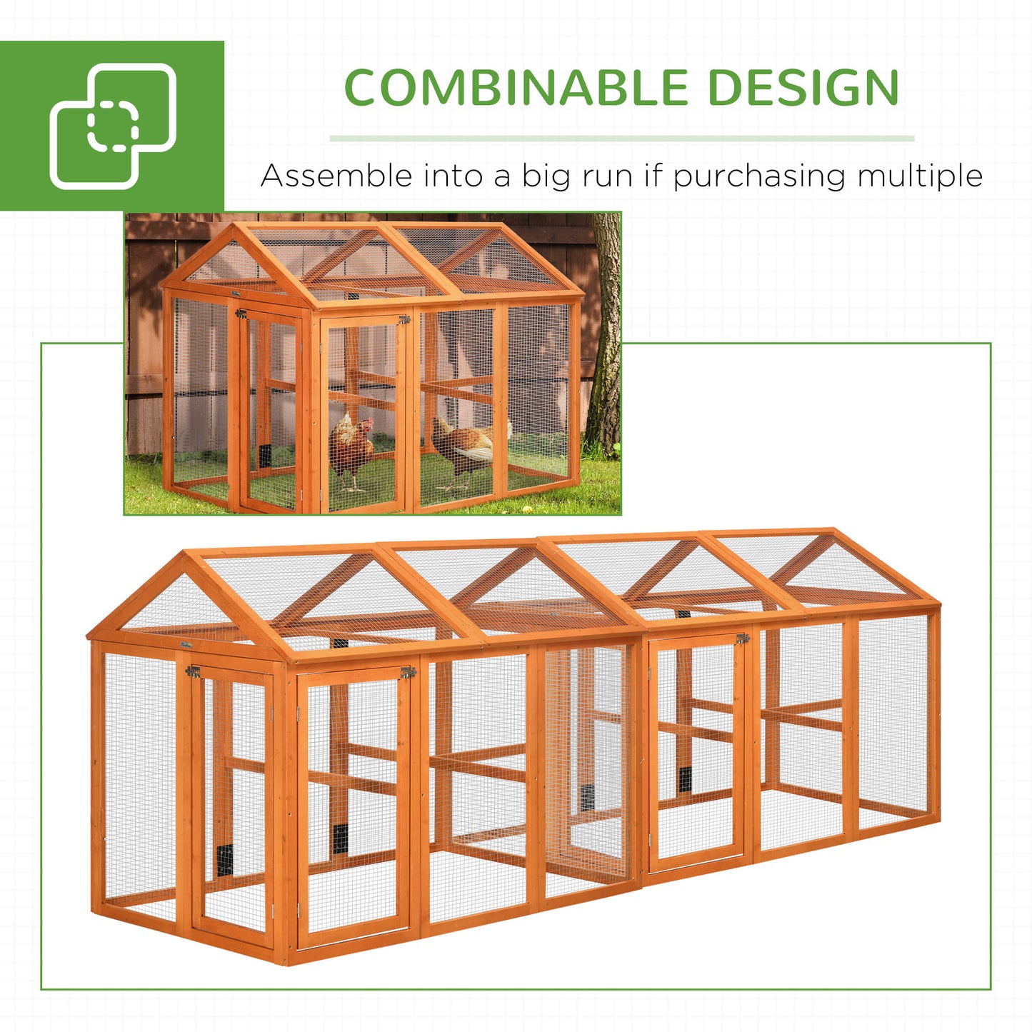Large Chicken Run, Wooden Chicken House for 1-3 Chickens, Hen House Duck Pen Outdoor with Combinable Design, Orange