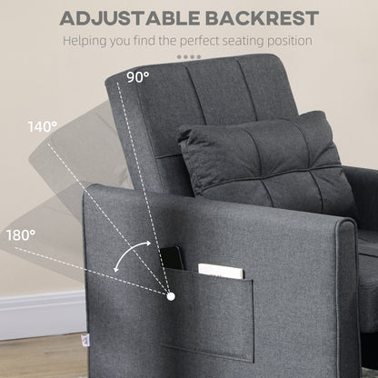 3-In-1 Linen-Look Single Chair Bed with Adjustable Back & Eucalyptus Wood Sofa Frame - Grey