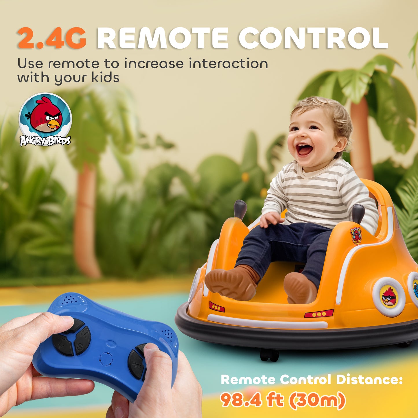 Angry Bird Licensed Waltzer Car, 12V Kids Bumper Car w/ Joysticks, Remote, Music LED Lights, Orange