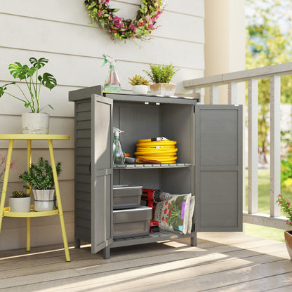 Wooden Garden Shed, Garden Tool Storage Shed with Shelf and Side Hooks, 71.5 x 39 x 95 cm, Grey