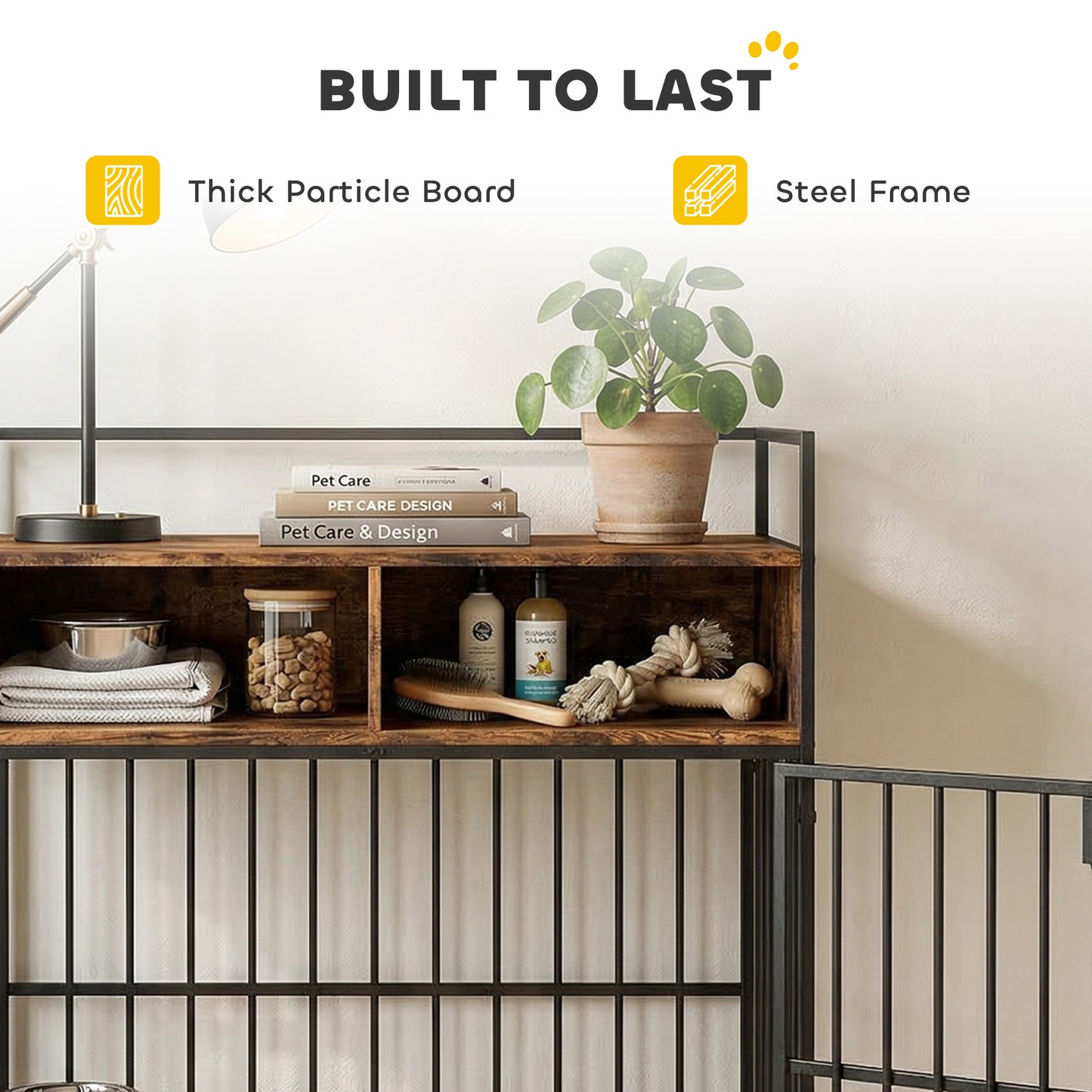 Dog Crate Furniture, Dog Cage with Rotatable Feeding Station and Storage Shelves, End Side Table Indoor Pet Kenne