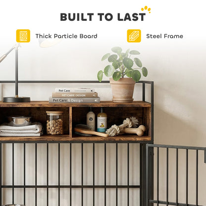 Dog Crate Furniture, Dog Cage with Rotatable Feeding Station and Storage Shelves, End Side Table Indoor Pet Kenne