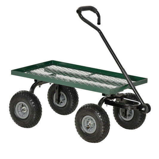 Garden Trolley Cart, Heavy Duty Garden Cart with Metal Frame, 10" Pneumatic Wheels, Rotating Handle, 150kg Capacity