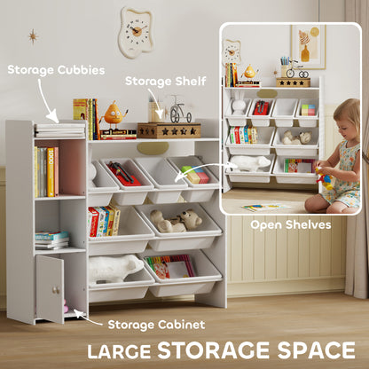 Toy Storage Unit with 8 Removable Bins, Storage Shelves, Cabinet, White
