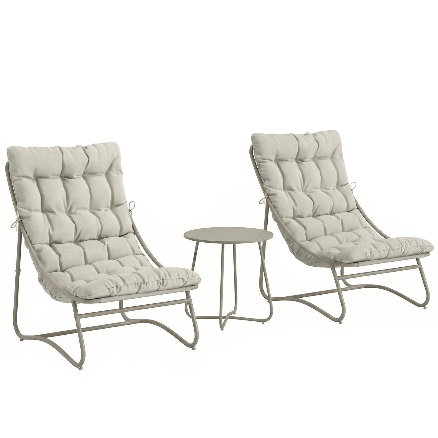 3 Piece Garden Bistro Set, Round Outdoor Bistro Table and Chairs Set for 2 with Texteline Seat and Cushions, Light Grey