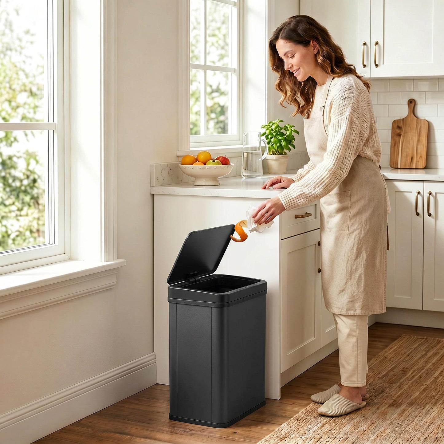 40L Sensor Bin with Soft-Close Lid, Stainless Steel Automatic Touchless Motion Sensor Kitchen Bin, Black