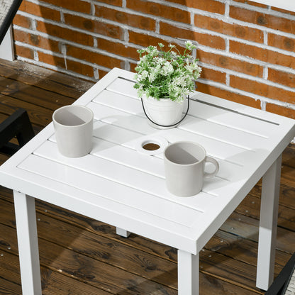 Garden Side Table End Table Patio Coffee Table with Umbrella Hole, Steel Frame for Balcony, White