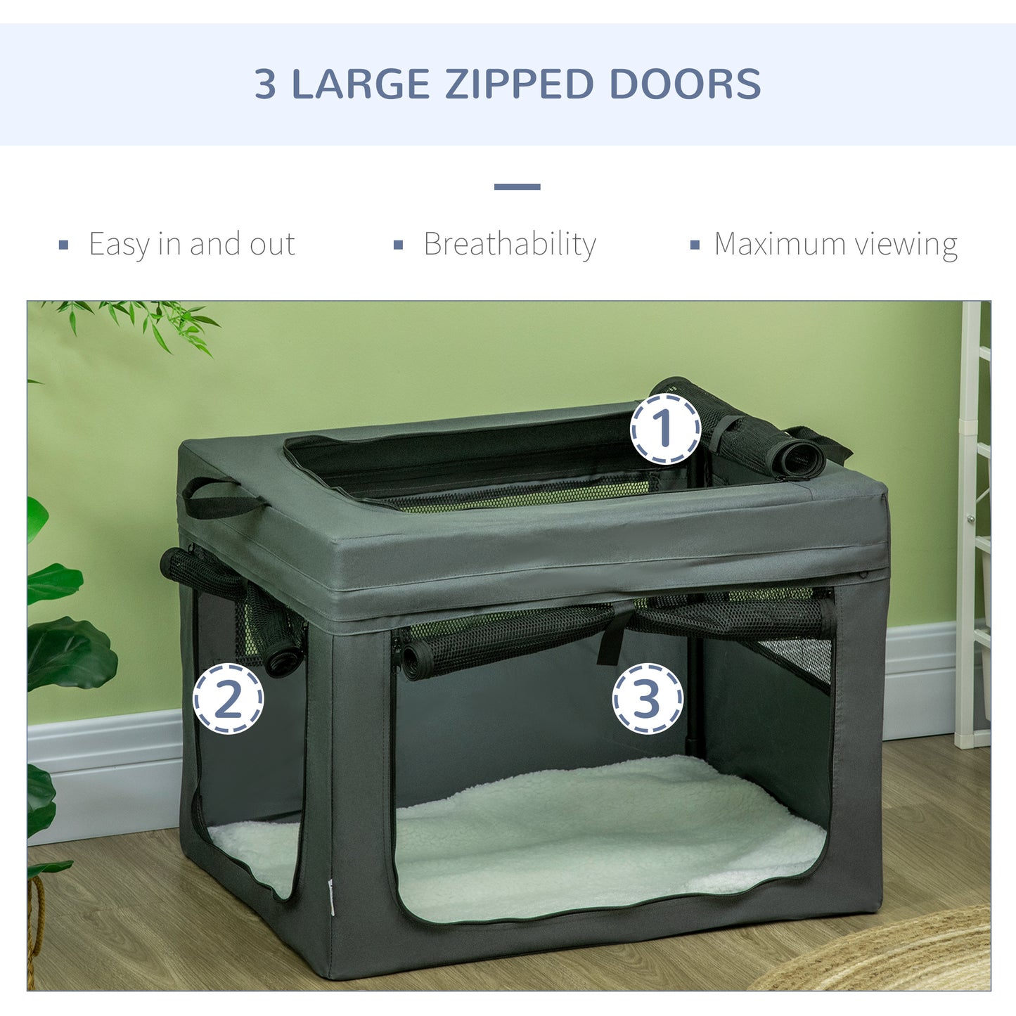 69cm Pet Carrier, with Cushion, for Miniature and Small Dogs - Grey