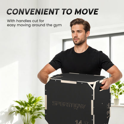 Non-Slip Plyo Box, Corner-free Wooden Jump Box, 31 x 36 x 41 cm