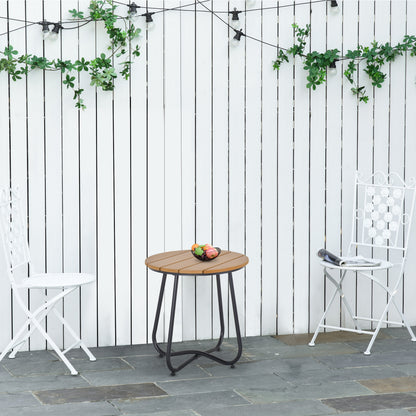 Round Outdoor Side Table Adjustable Leg Pads Garden Table 49 x 49 x 48 cm Natural Wood & Black