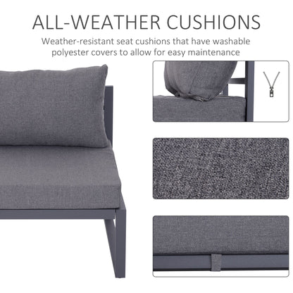 6 PCs Outdoor Indoor Sectional Sofa Set Thick Padded Cushions Aluminium Frame 5 Seaters 1 Coffee Table Footrest Grey