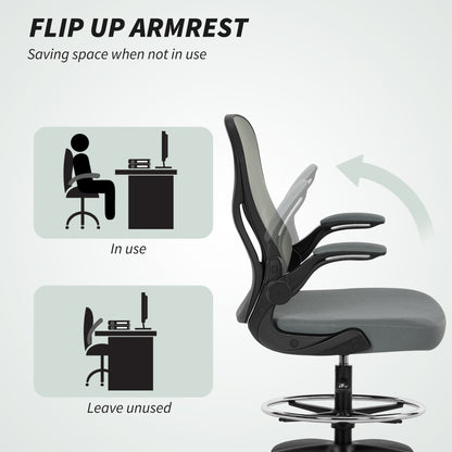 Drafting Chair, Ergonomic Tall Office Chair with Flip-up Armrests, Mesh Back, Lumbar Support